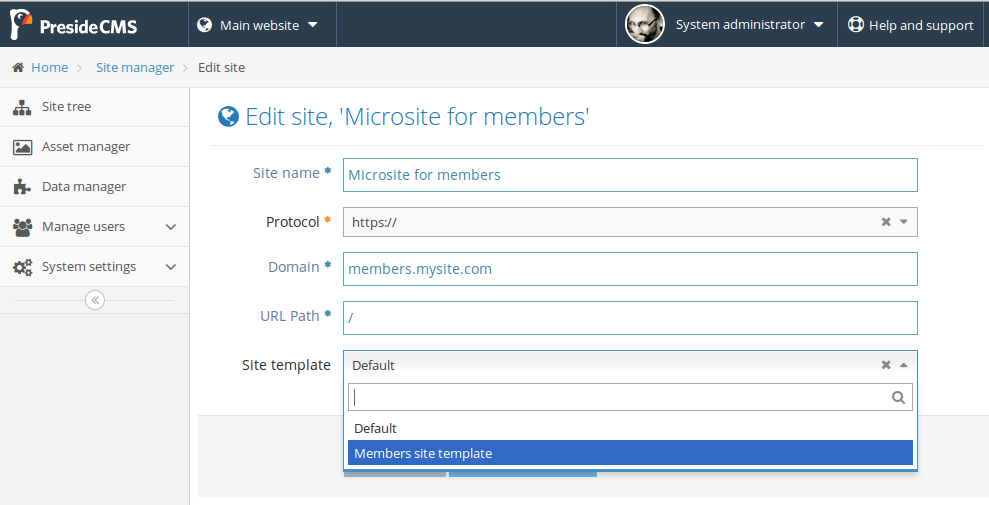 Presidecms Edit Site