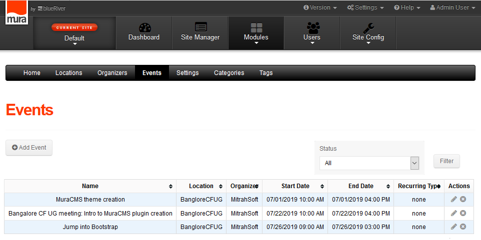 MuraCMS Events Manager Plugin - List Page Muracms Events Manager Plugin List Page