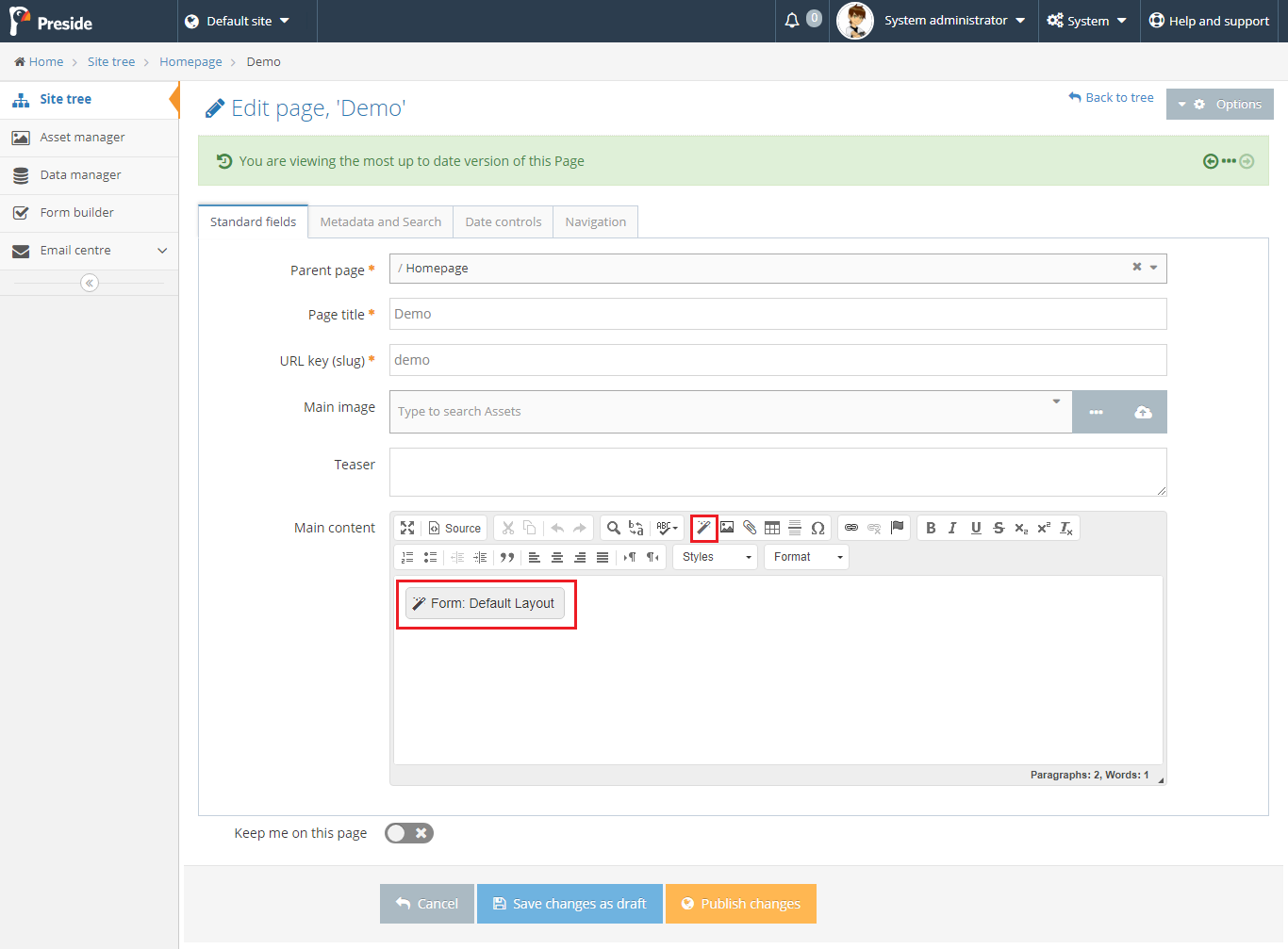 presidecms form builder add widget Add Widget