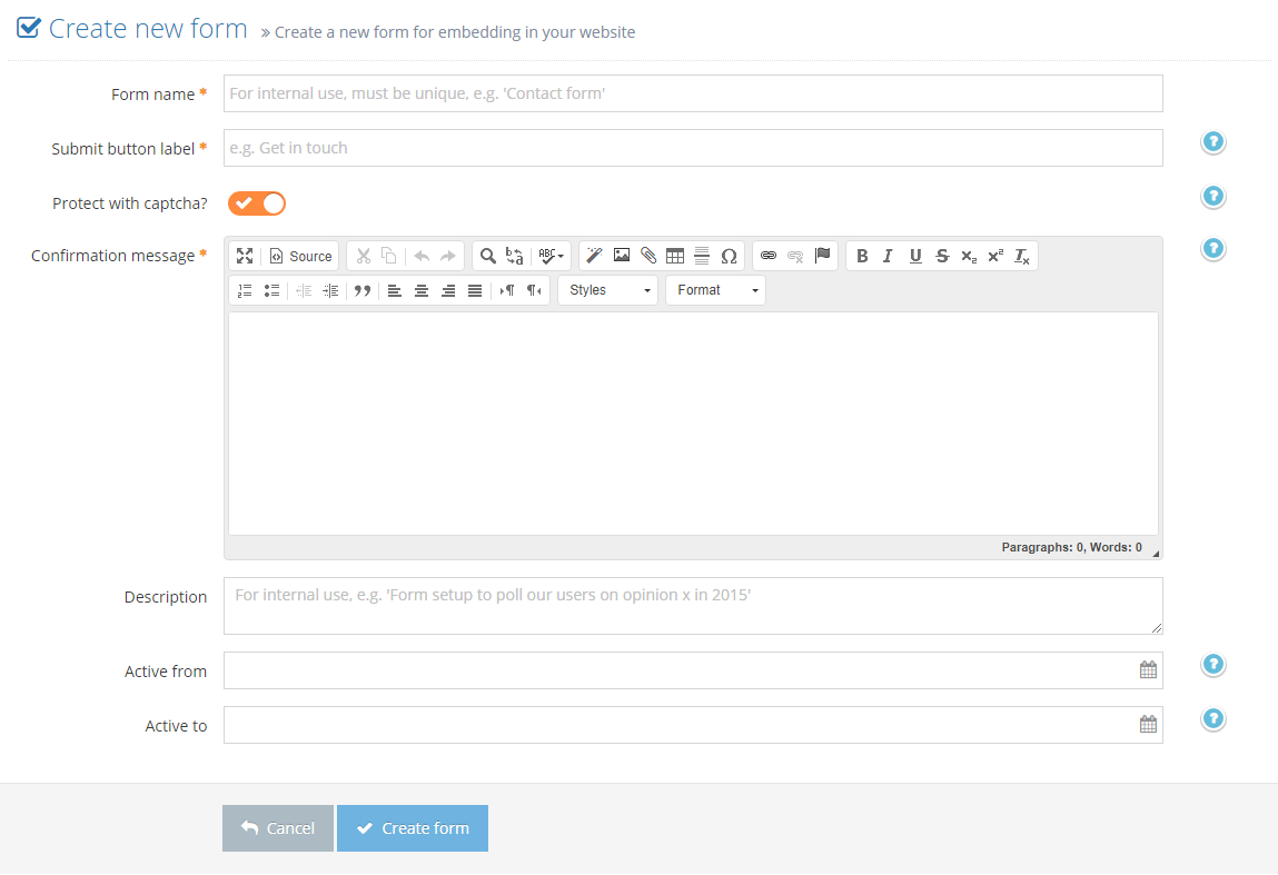 presidecms form builder create new form page Create New Form Page