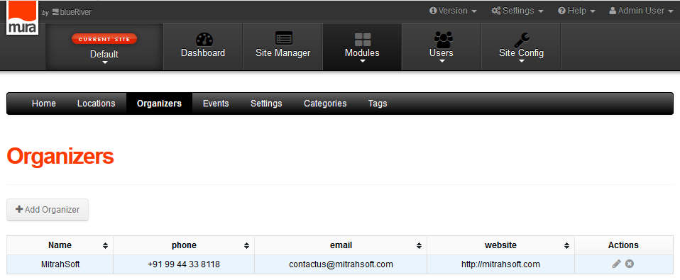 MuraCMS Events Manager Plugin Organizers Muracms Event Organizers